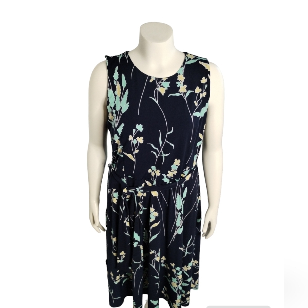 Women's XL CHARTER CLUB Sleeveless Floral Midi Casual Dress Navy